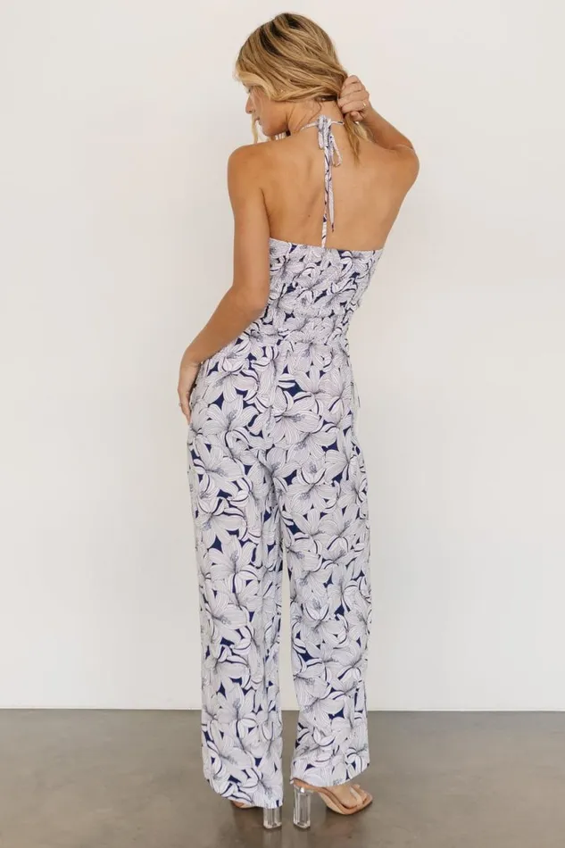 Women Santa Ana Halter Jumpsuit Navy White Baltic Born Jumpsuits and Rompers