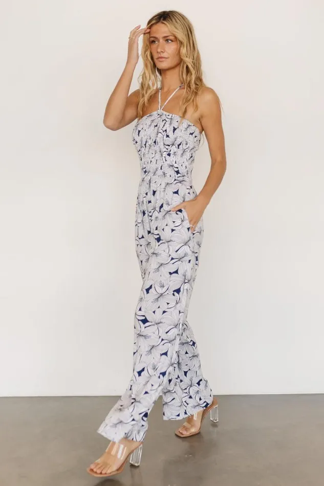 Women Santa Ana Halter Jumpsuit Navy White Baltic Born Jumpsuits and Rompers