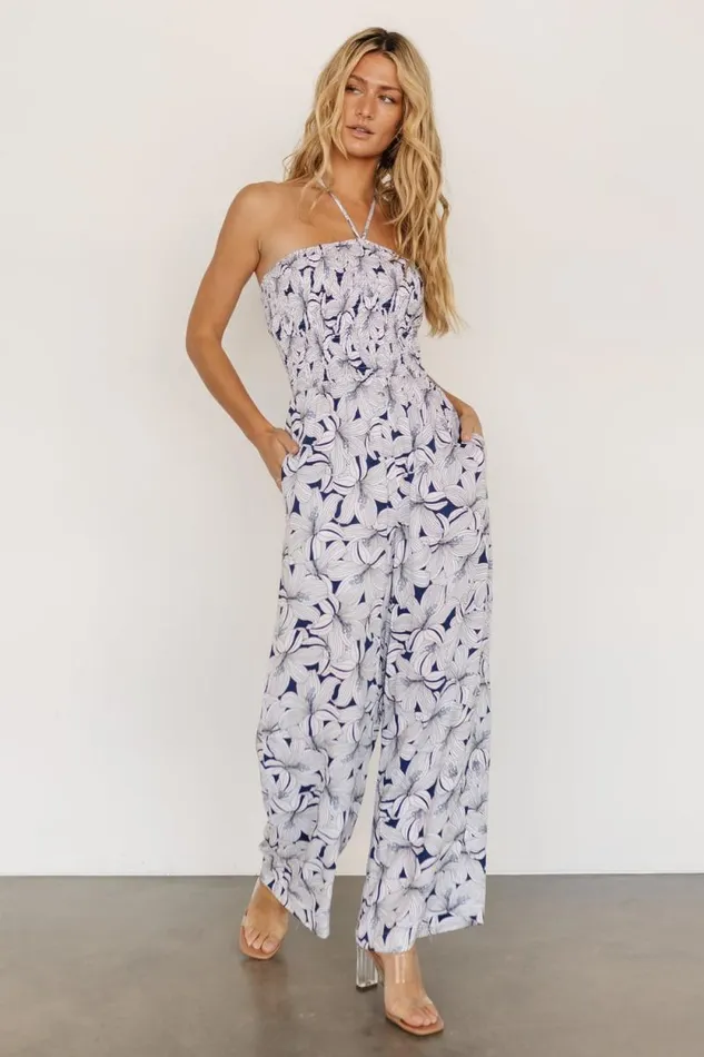 Women Santa Ana Halter Jumpsuit Navy White Baltic Born Jumpsuits and Rompers