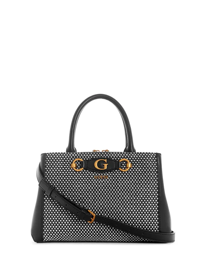 Women Satchel GUESS Black Raffia Izzy Small Girlfriend Satchel