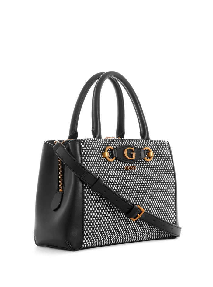 Women Satchel GUESS Black Raffia Izzy Small Girlfriend Satchel Women Satchel GUESS Black Raffia Izzy Small Girlfriend Satchel