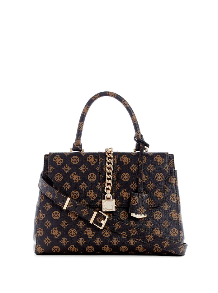 Women Satchel GUESS Mocha Logo Tiberia Society Satchel Bag