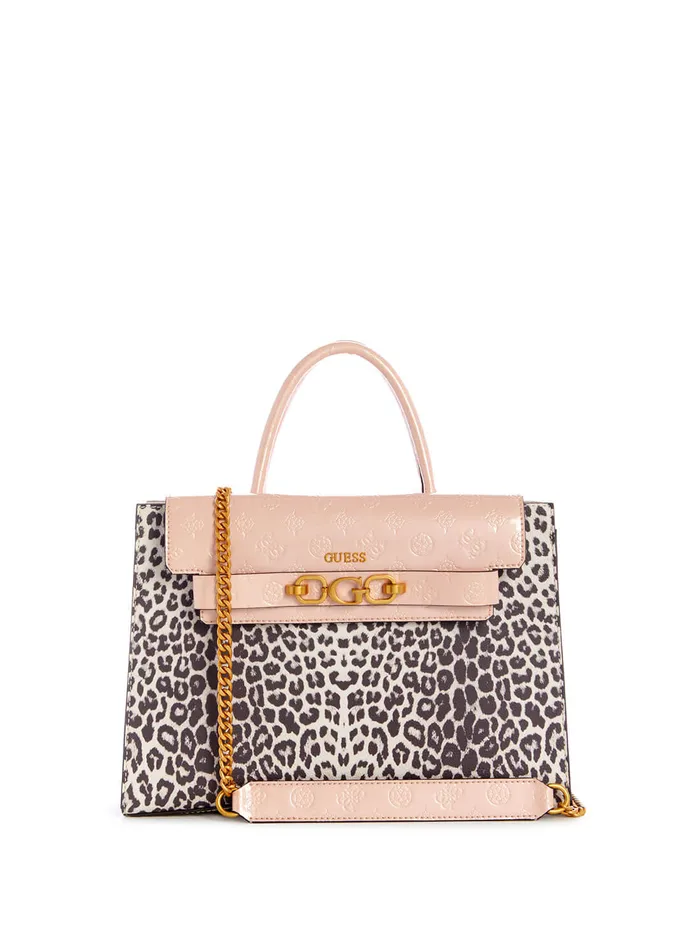Women Satchel GUESS Pink Leopard Zira High Society Satchel