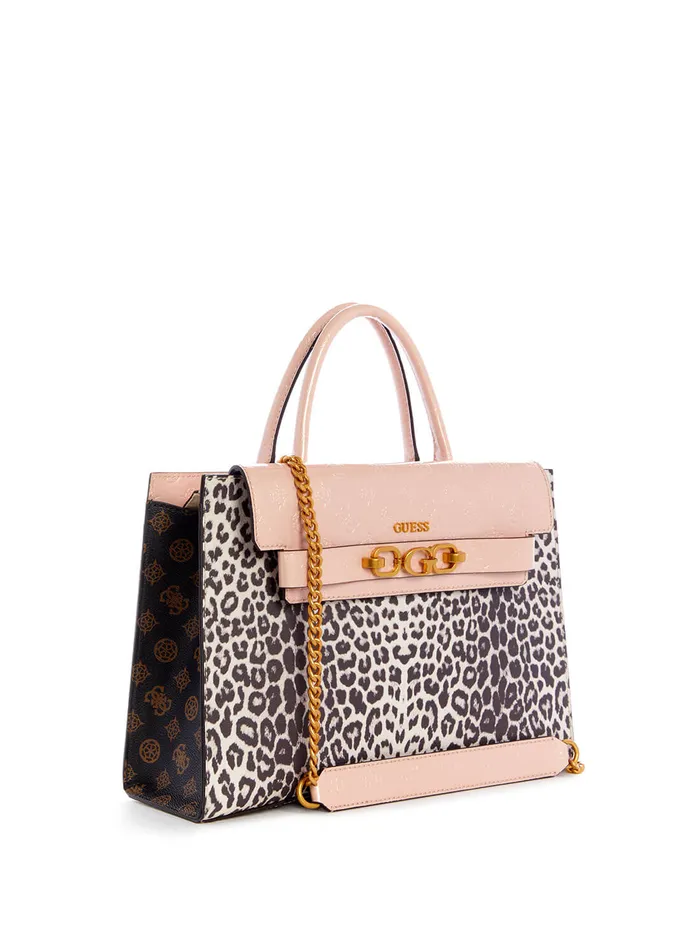 Women Satchel GUESS Pink Leopard Zira High Society Satchel