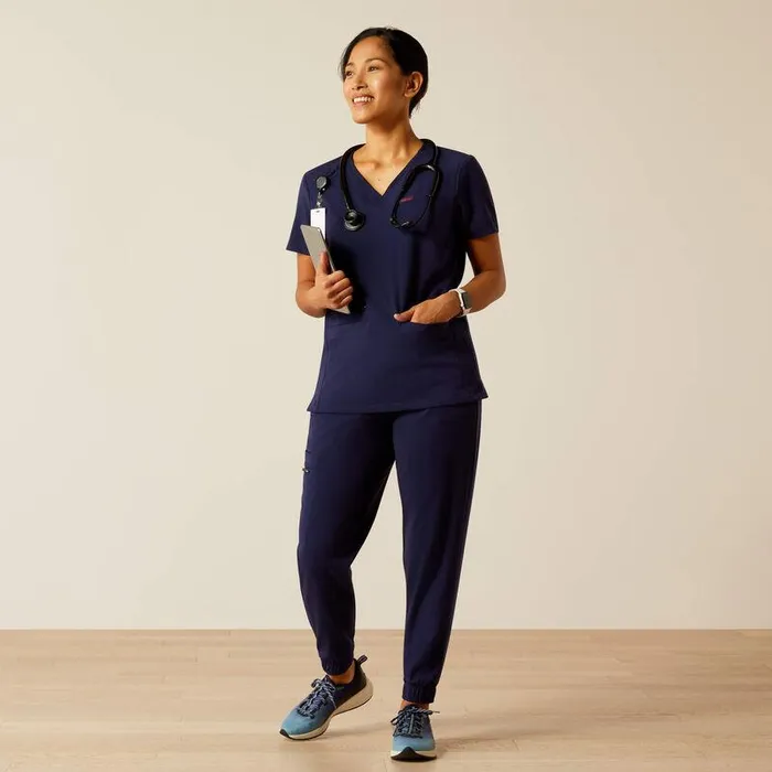 Women Scrubs Ariat Clara 6 Pocket Scrub Top Navy