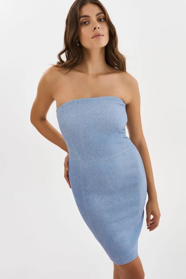 Women SELIMA Stretch Leather Tube Dress Heather Blue LAMARQUE Dresses Women SELIMA Stretch Leather Tube Dress Heather Blue LAMARQUE Dresses