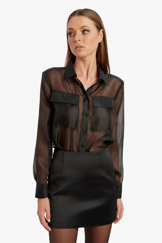 Women Shirts and Blouses Bardot Rebecca Organza Shirt In Black Black Women Shirts and Blouses Bardot Rebecca Organza Shirt In Black Black