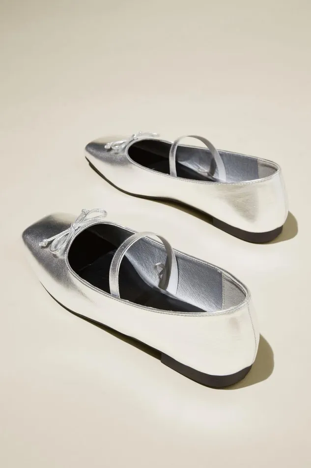 Women Shoes and Slippers Cotton On Gia Square Ballet Silver Metallic Vegan Leather