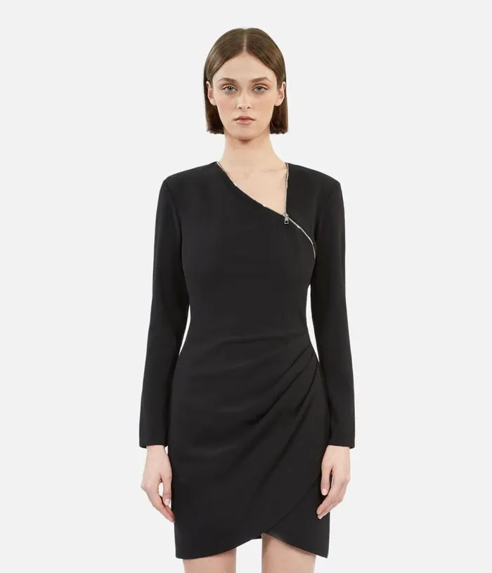 Women Short Black Crepe Dress With Zipper THE KOOPLES Dresses and Jumpsuits