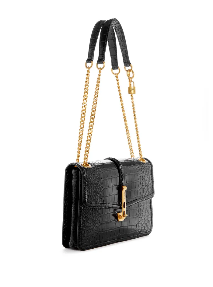 Women Shoulder Bag GUESS Black James Croco Convertible Crossbody Bag Women Shoulder Bag GUESS Black James Croco Convertible Crossbody Bag
