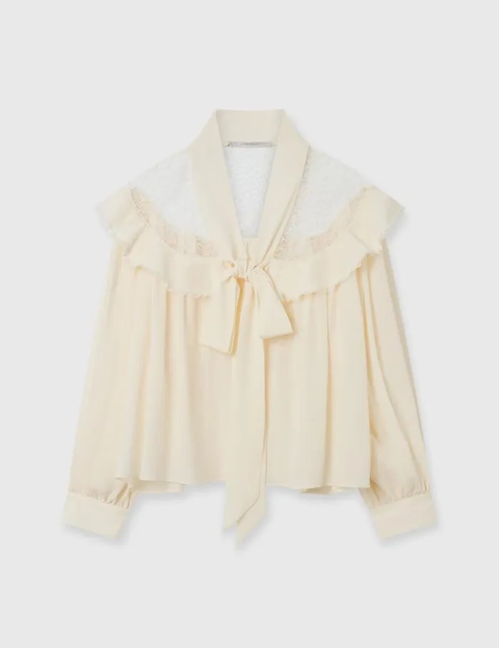 Women Silk Crpe De Chine Pussybow Shirt Natural Stella McCartney Shirts And Tops