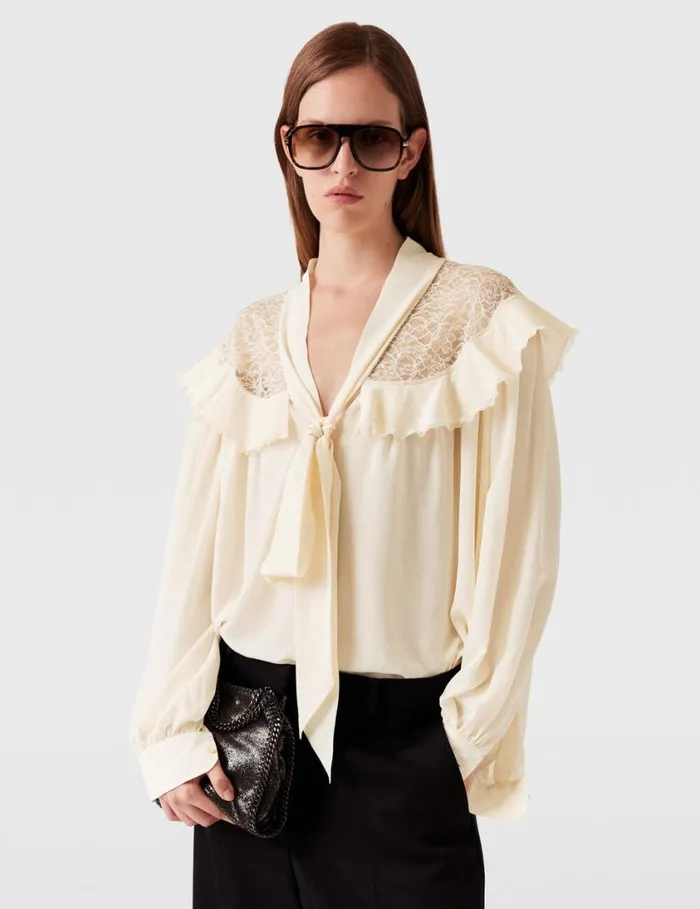 Women Silk Crpe De Chine Pussybow Shirt Natural Stella McCartney Shirts And Tops Women Silk Crpe De Chine Pussybow Shirt Natural Stella McCartney Shirts And Tops