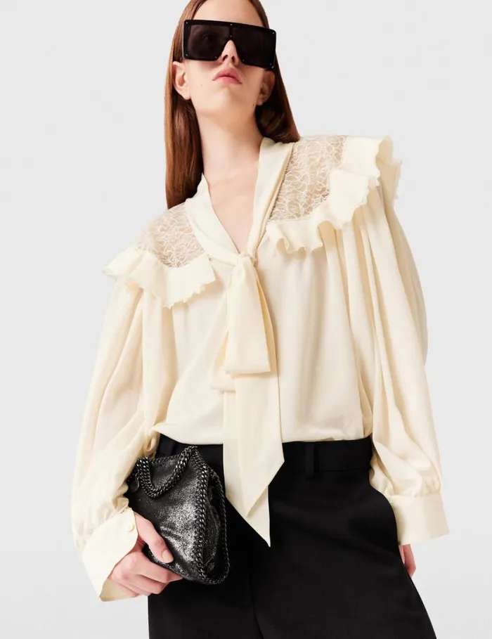 Women Silk Crpe De Chine Pussybow Shirt Natural Stella McCartney Shirts And Tops Women Silk Crpe De Chine Pussybow Shirt Natural Stella McCartney Shirts And Tops