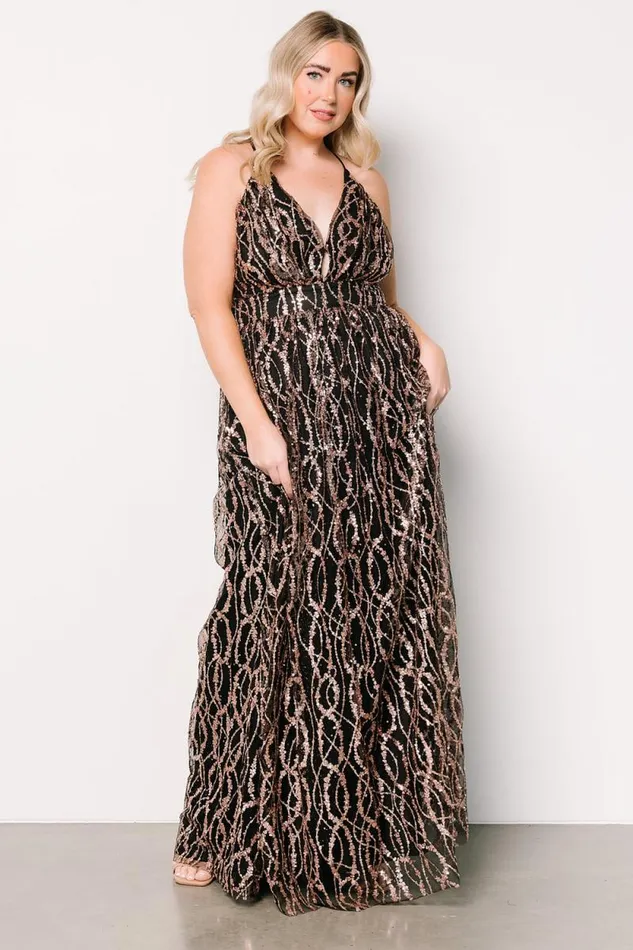 Women Silva Shimmer Gown Black Rose Gold Baltic Born Embellished and Sequined