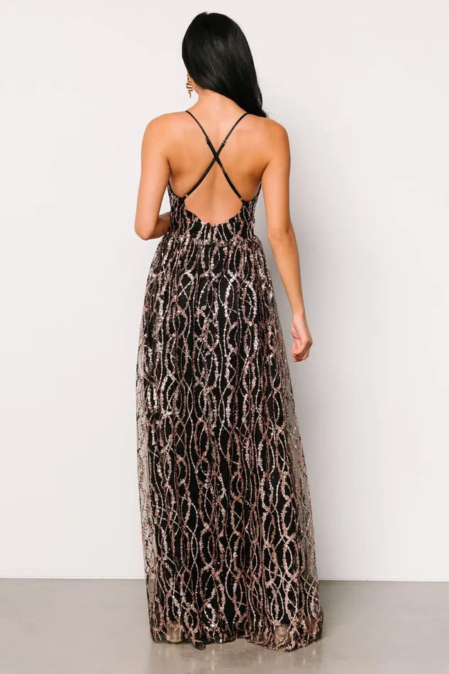 Women Silva Shimmer Gown Black Rose Gold Baltic Born Embellished and Sequined
