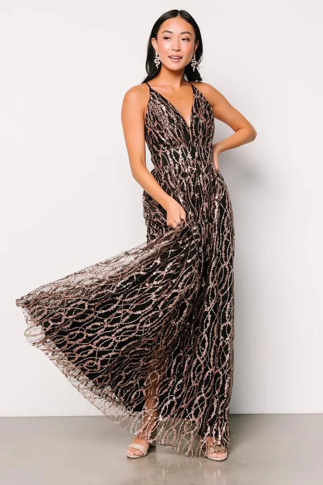 Women Silva Shimmer Gown Black Rose Gold Baltic Born Embellished and Sequined