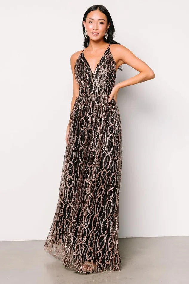 Women Silva Shimmer Gown Black Rose Gold Baltic Born Embellished and Sequined