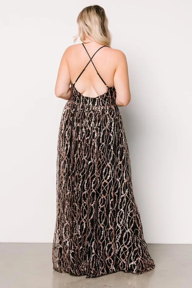 Women Silva Shimmer Gown Black Rose Gold Baltic Born Embellished and Sequined