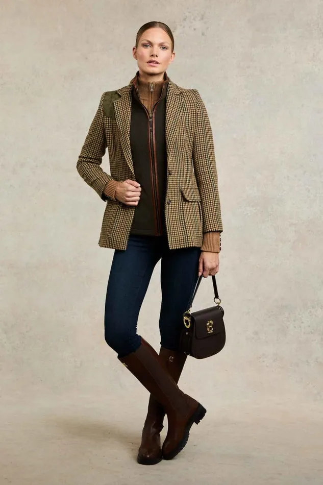 Women Single Breasted Field Blazer Hailes Green Tweed Holland Cooper Tailoring