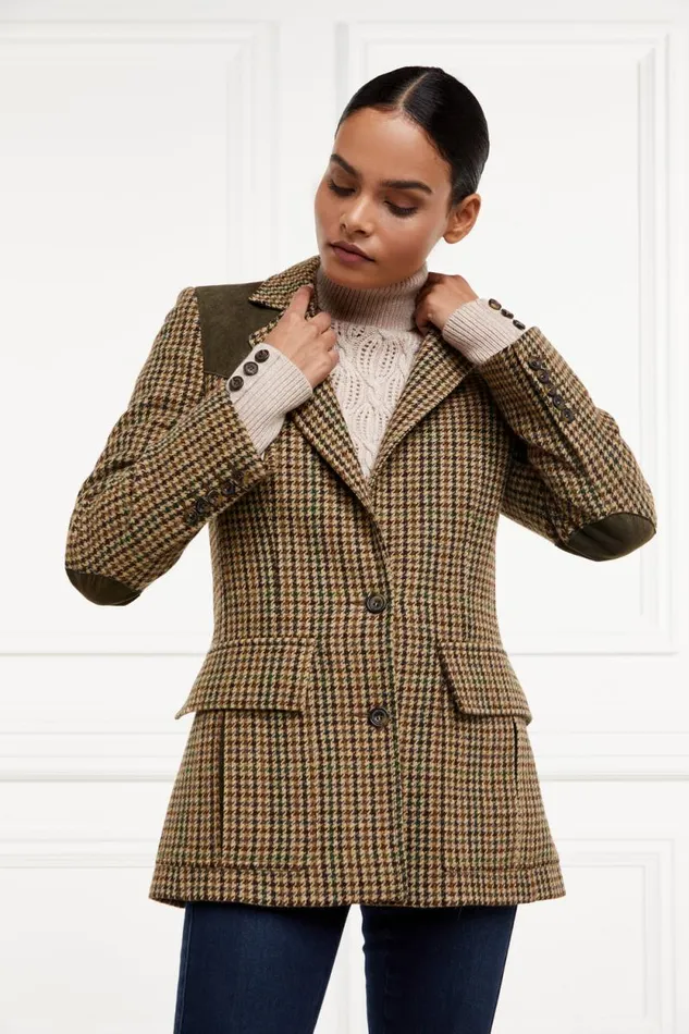 Women Single Breasted Field Blazer Hailes Green Tweed Holland Cooper Tailoring