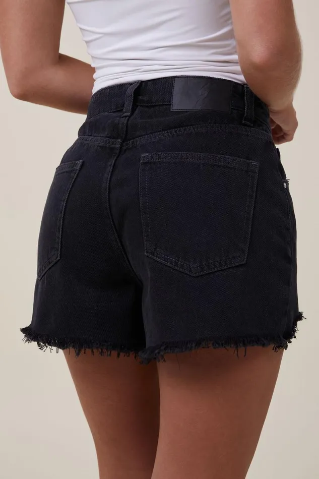 Women Skirts and Shorts Cotton On High Mom Denim Short Graphite Black Rip
