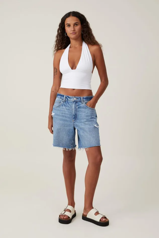 Women Skirts and Shorts Cotton On Relaxed Denim Short Blue Haze Rip