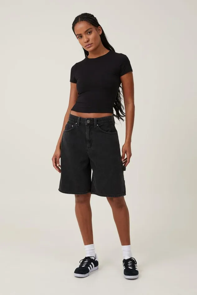 Women Skirts and Shorts Cotton On Super Baggy Carpenter Denim Jort Graphite Black