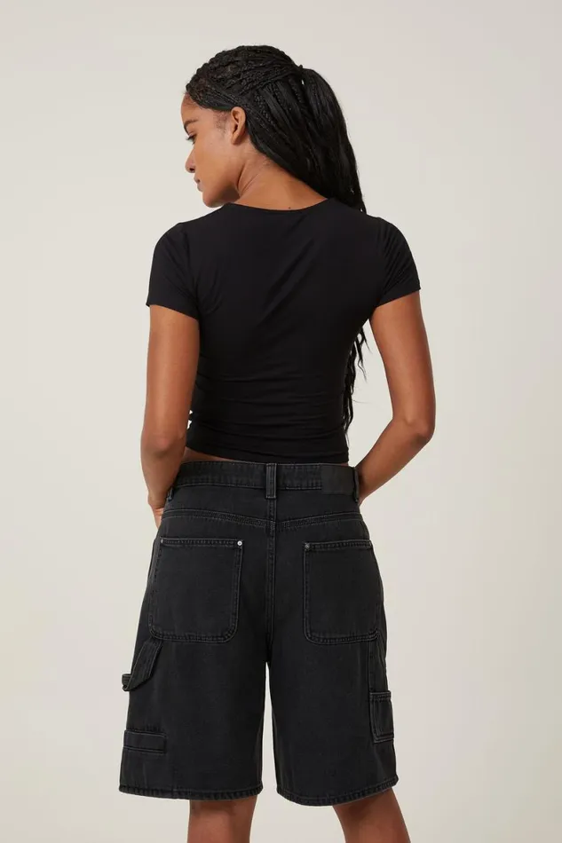 Women Skirts and Shorts Cotton On Super Baggy Carpenter Denim Jort Graphite Black