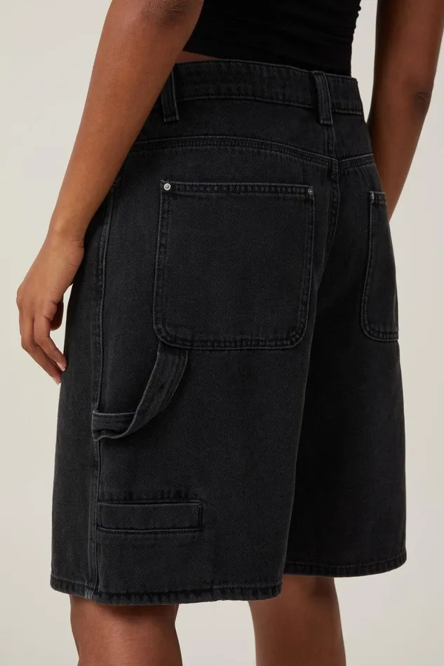 Women Skirts and Shorts Cotton On Super Baggy Carpenter Denim Jort Graphite Black