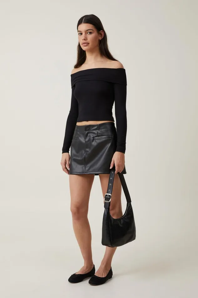 Women Skirts Cotton On Faux Leather Mini Skirt Black