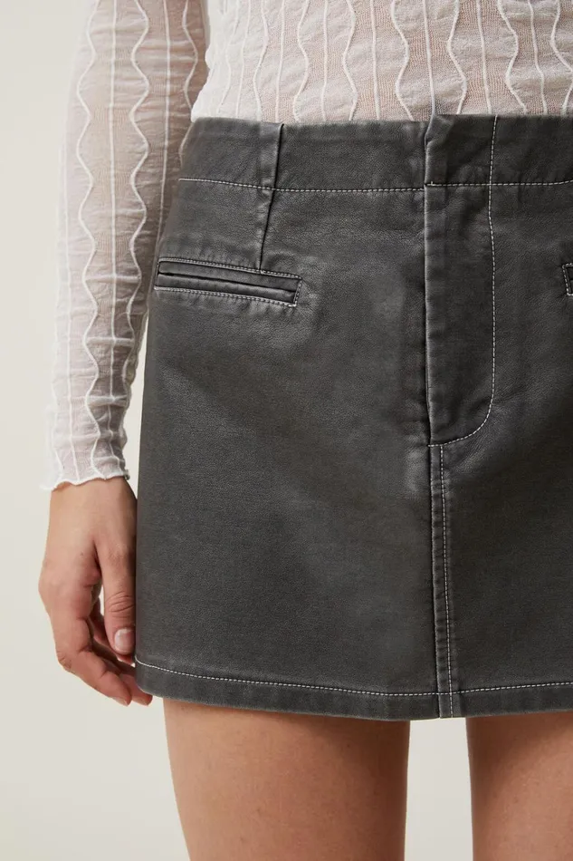 Women Skirts Cotton On Faux Leather Mini Skirt Washed Black