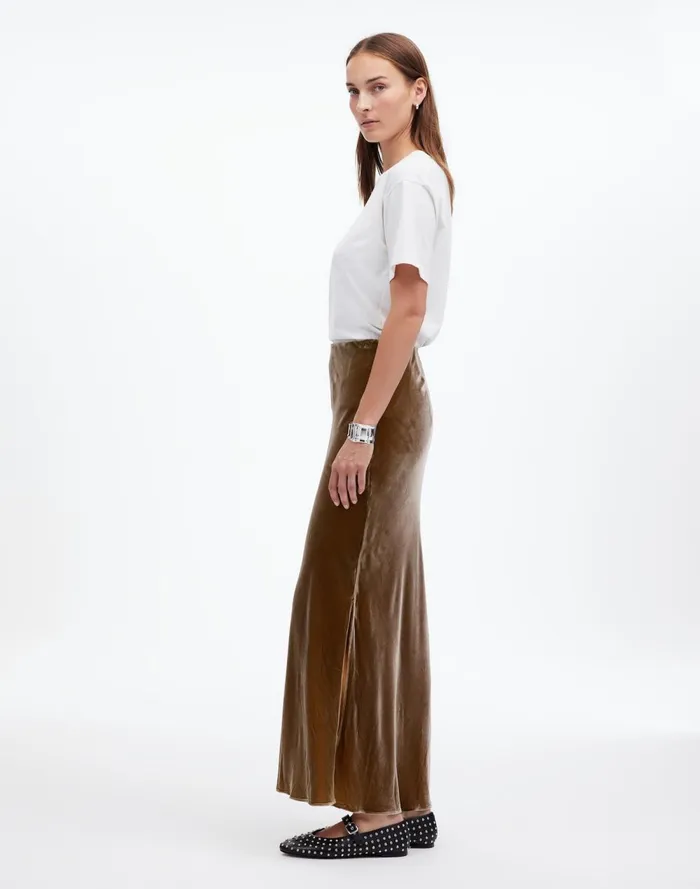 Women Skirts Madewell Velvet Maxi Slip Skirt Irridescent Grey