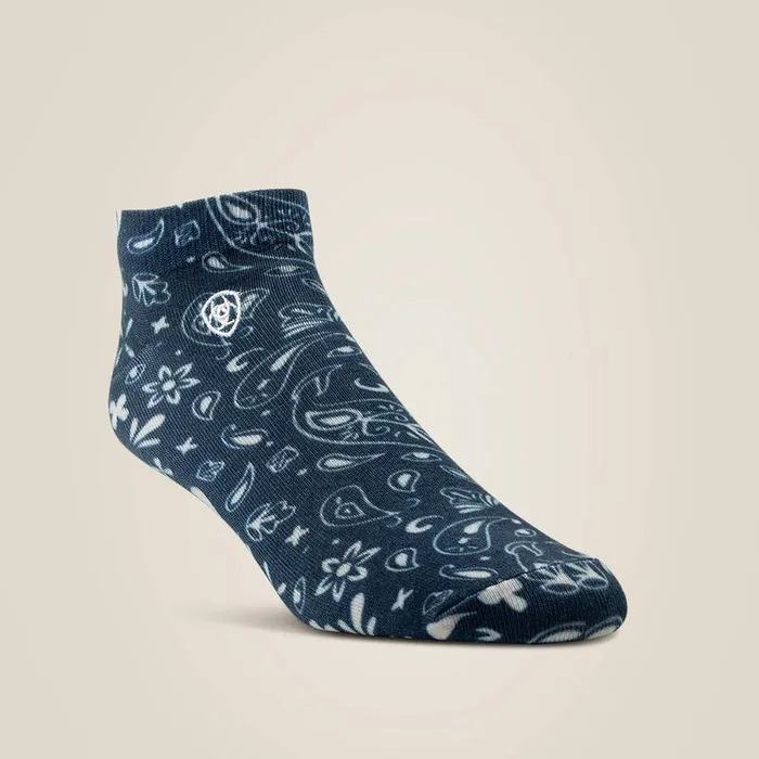 Women Socks Ariat Paisley Print Ankle Sock 2 Pair Multi Color Pack Naturalandnavy