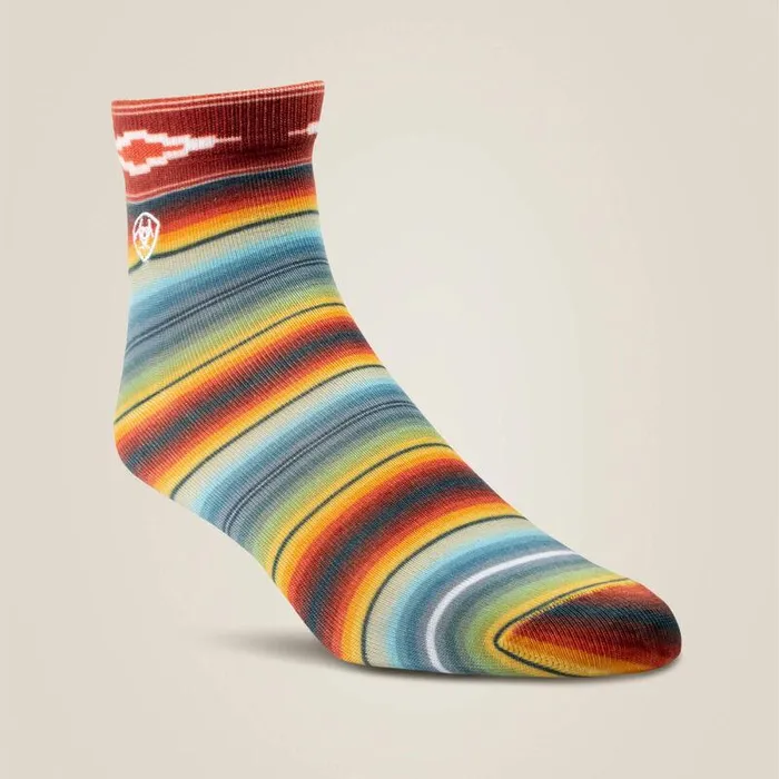Women Socks Ariat Southwest Theme Ankle Sock 2 Pair Multi Color Pack Muted Serapeandsky Blue