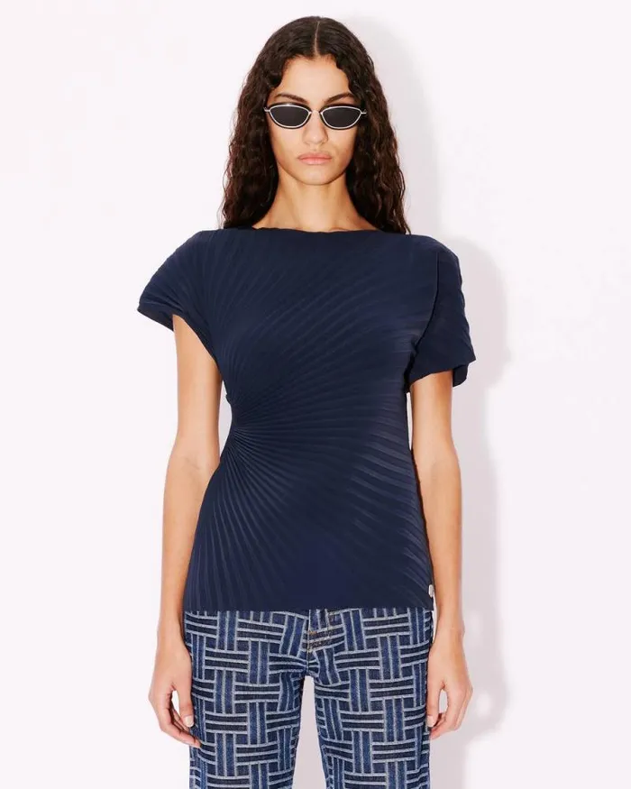 Women Sunray Pleats Tshirt Blue Black Kenzo Shirts And Tops
