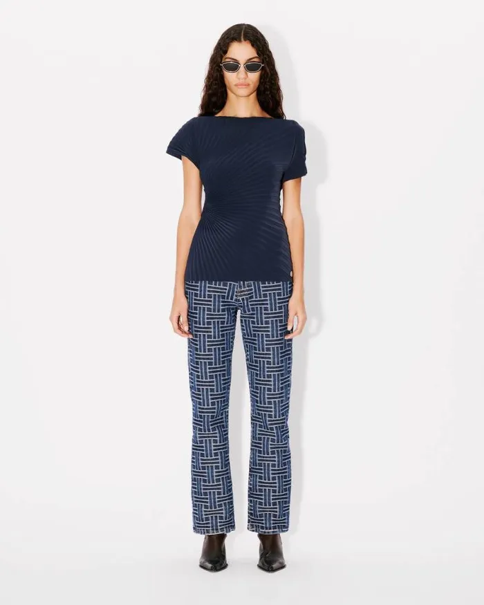 Women Sunray Pleats Tshirt Blue Black Kenzo Shirts And Tops