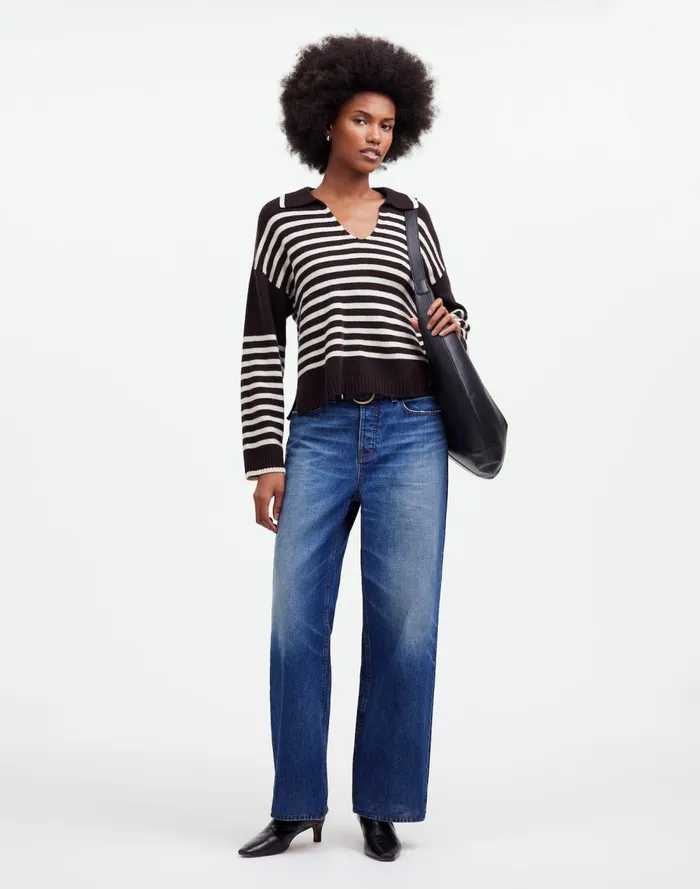 Women Sweaters Madewell CashmereWool Blend Polo Sweater Espresso Brown