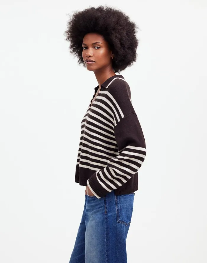 Women Sweaters Madewell CashmereWool Blend Polo Sweater Espresso Brown