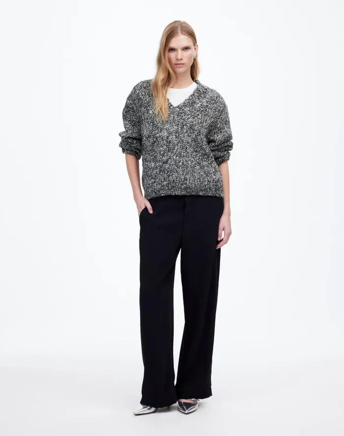 Women Sweaters Madewell Marled Chunky VNeck Sweater Cookies And Cream