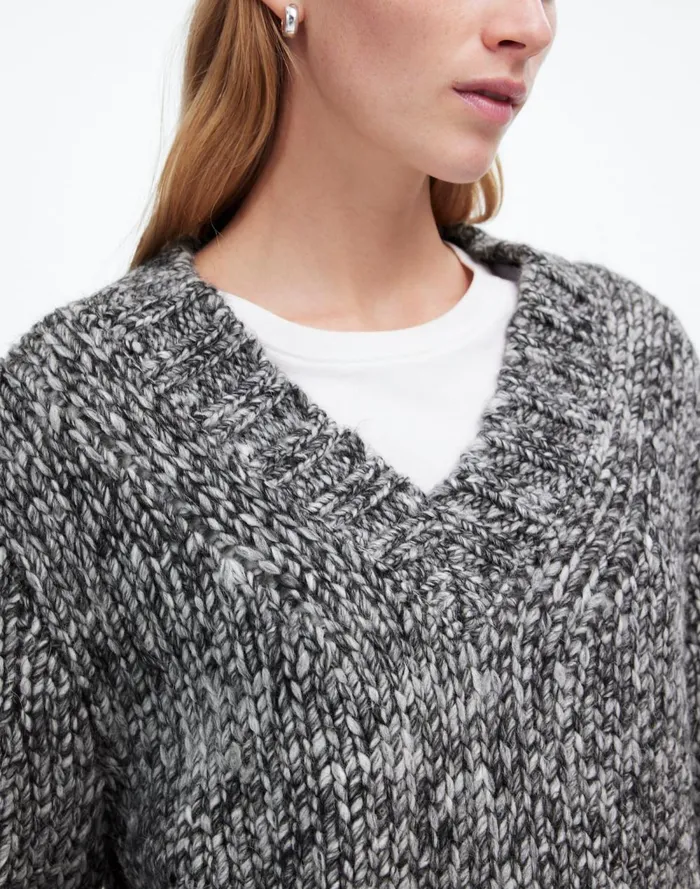 Women Sweaters Madewell Marled Chunky VNeck Sweater Cookies And Cream