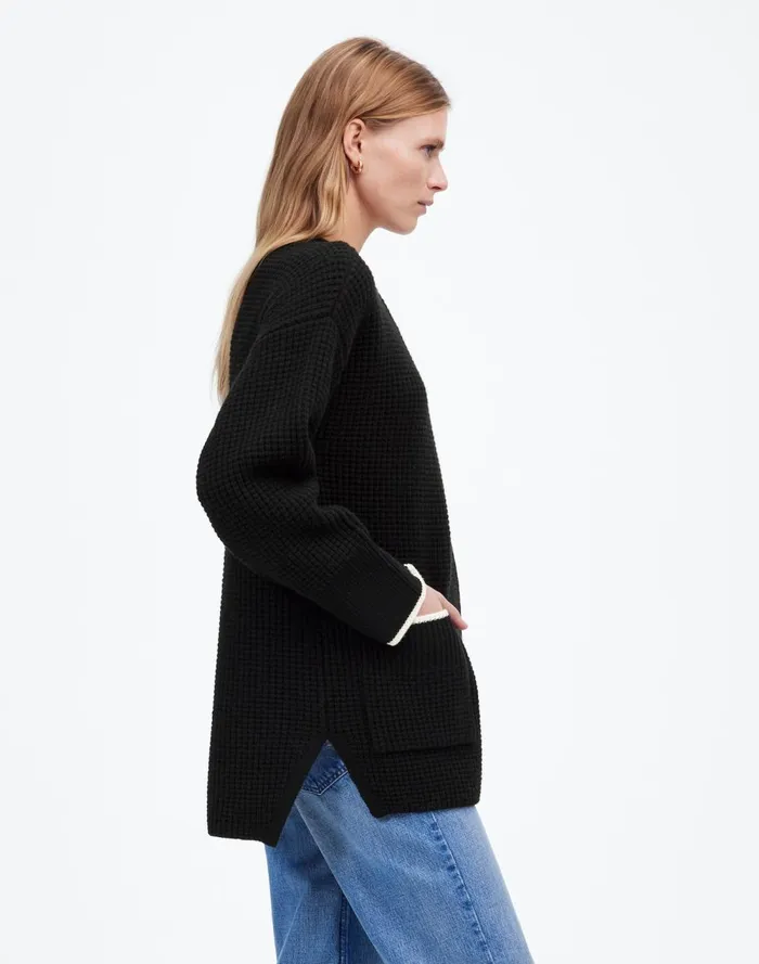 Women Sweaters Madewell Merino WoolBlend Scarf Sweater Jacket Black Combo