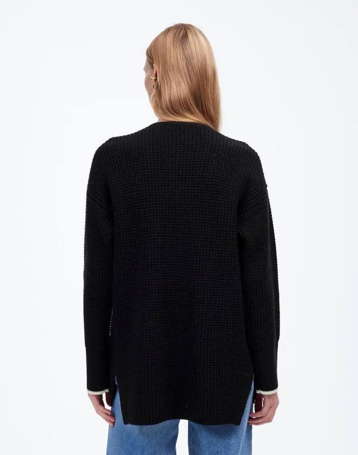 Women Sweaters Madewell Merino WoolBlend Scarf Sweater Jacket Black Combo