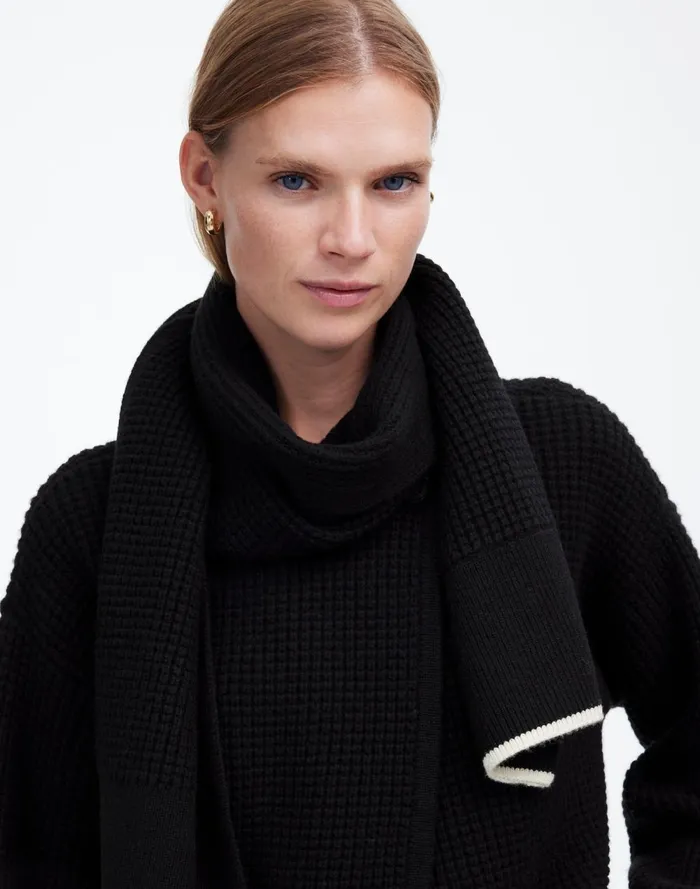 Women Sweaters Madewell Merino WoolBlend Scarf Sweater Jacket Black Combo