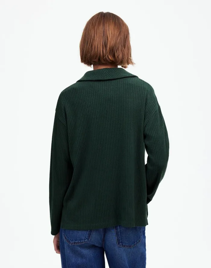 Women Sweaters Madewell Relaxed LongSleeve Polo Tee Hthr Obsidian
