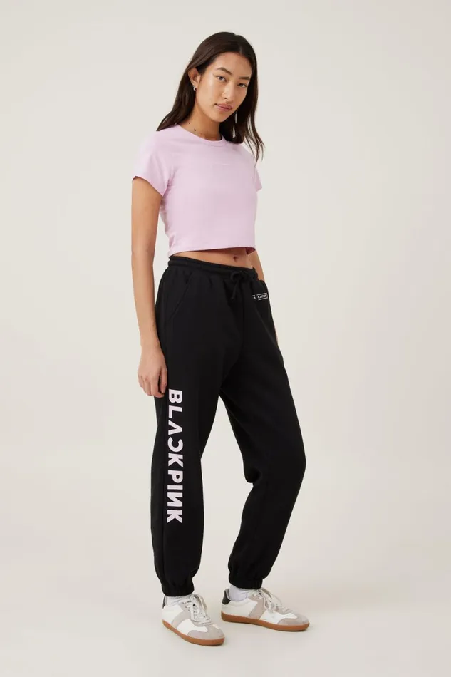 Women Sweats and Hoodies Cotton On Black Pink Sweatpant Lcn Br Black Pink Logo Black