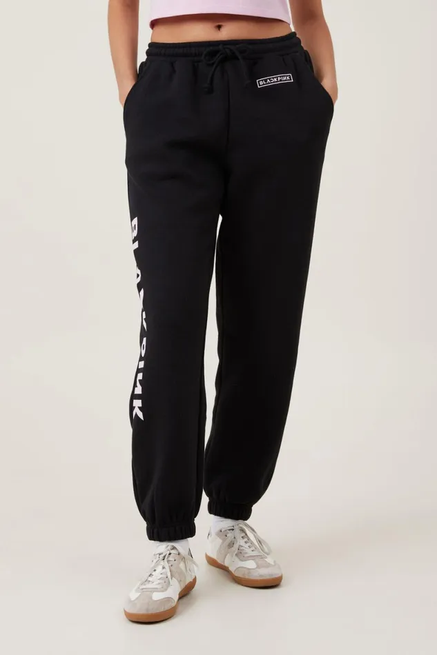 Women Sweats and Hoodies Cotton On Black Pink Sweatpant Lcn Br Black Pink Logo Black