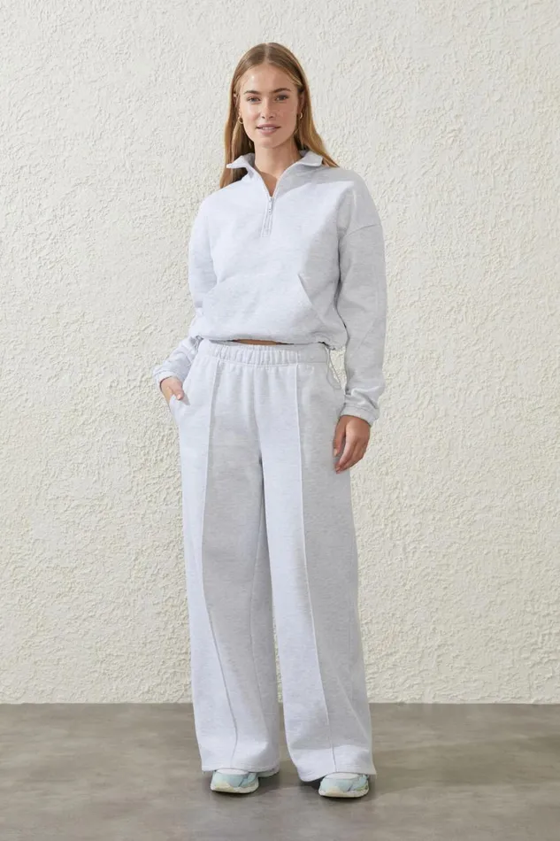 Women Sweats and Hoodies Cotton On Plush Rib Cropped Half Zip Jumper Cloudy Grey Marle