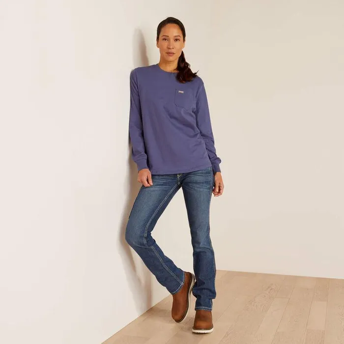 Women TShirts and Tops Ariat Rebar Cotton Strong Quality TShirt Blue Indigo