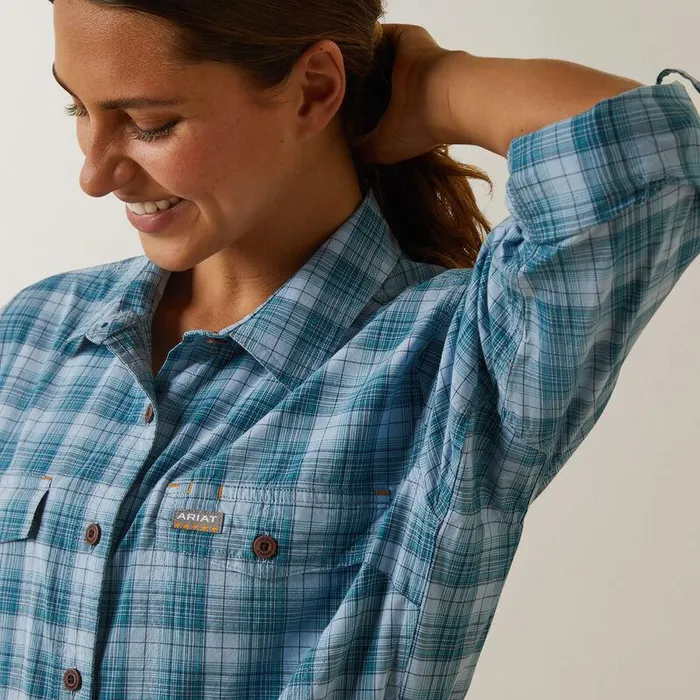 Women TShirts and Tops Ariat Rebar Made Tough DuraStretch Work Shirt Clear Sky Plaid Women TShirts and Tops Ariat Rebar Made Tough DuraStretch Work Shirt Clear Sky Plaid