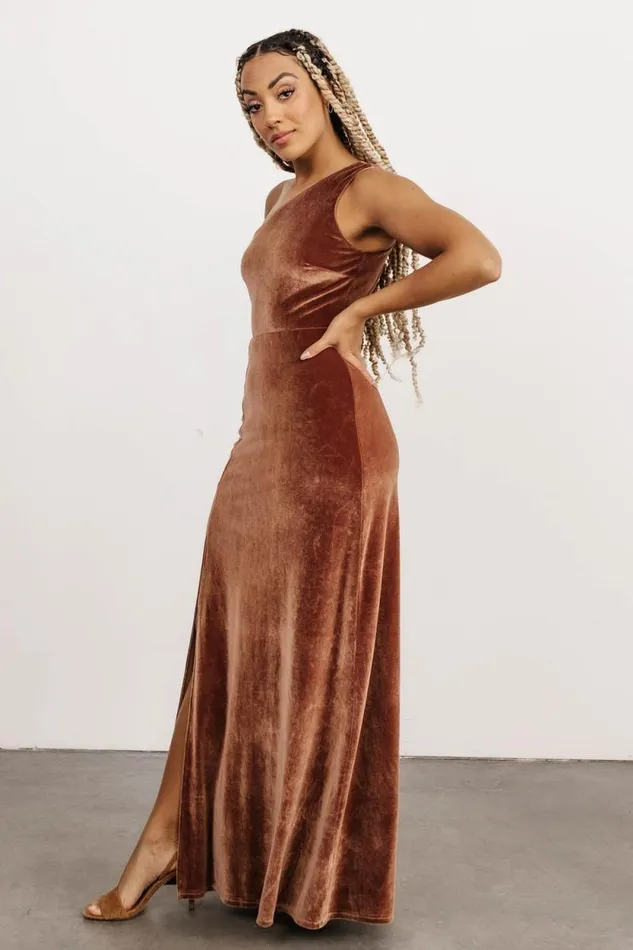 Women Tatiana Velvet One Shoulder Maxi Dress Bronze Baltic Born Maxi Dresses Women Tatiana Velvet One Shoulder Maxi Dress Bronze Baltic Born Maxi Dresses